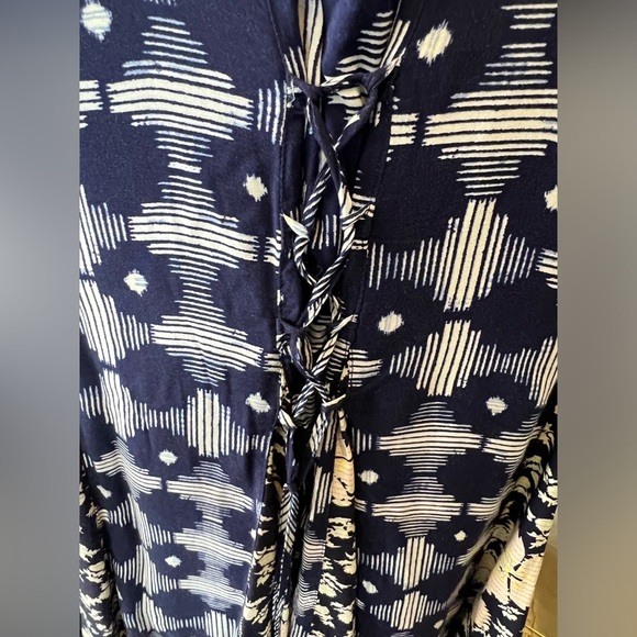 Maeve Anthropologie Indiga Swing Dress Blue Floral Tassel Sundress XL Navy - Picture 4 of 7